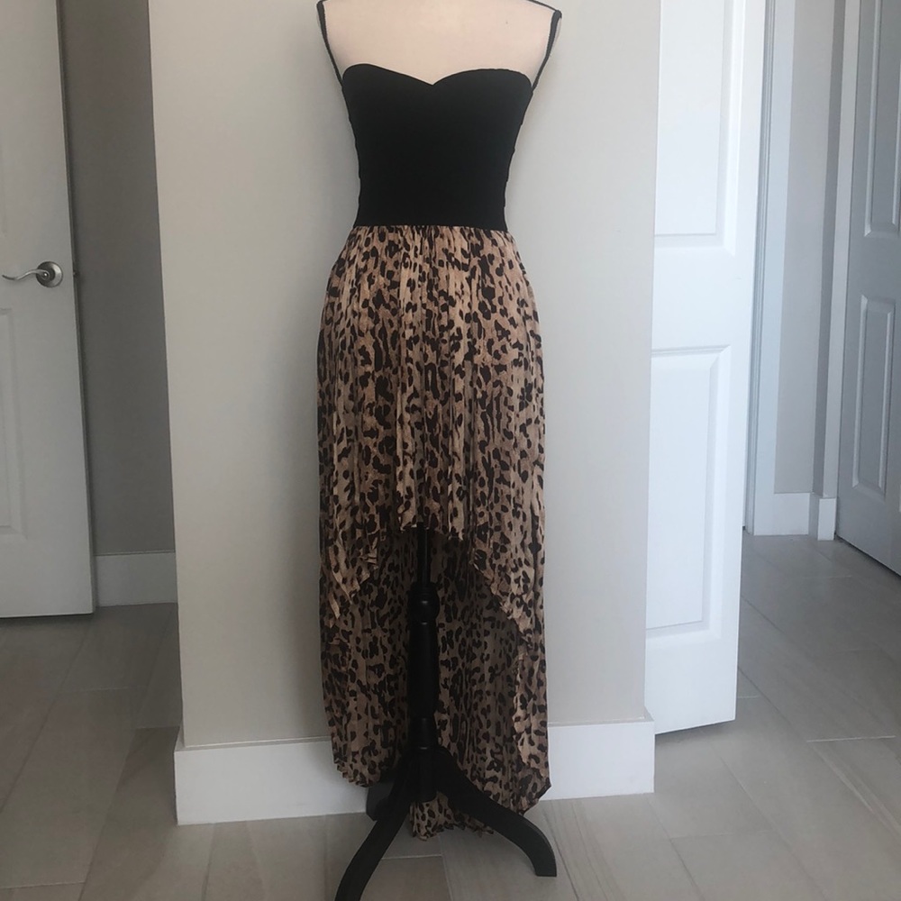 Leopard and black pleated and bandage dress